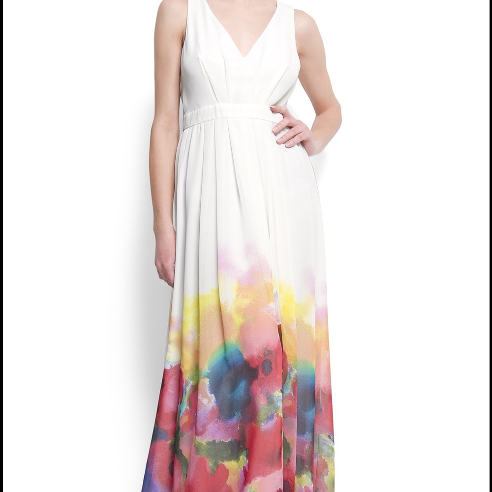 COPY - Mango watercolor white maxi dress - worn once!